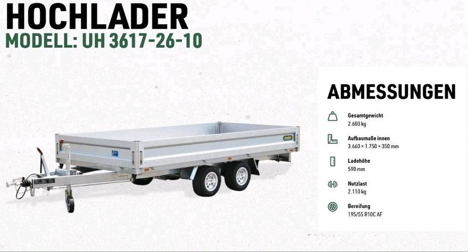 UNSINN HOCHLADER Anhänger UH 3617-26-10  2.600 kg