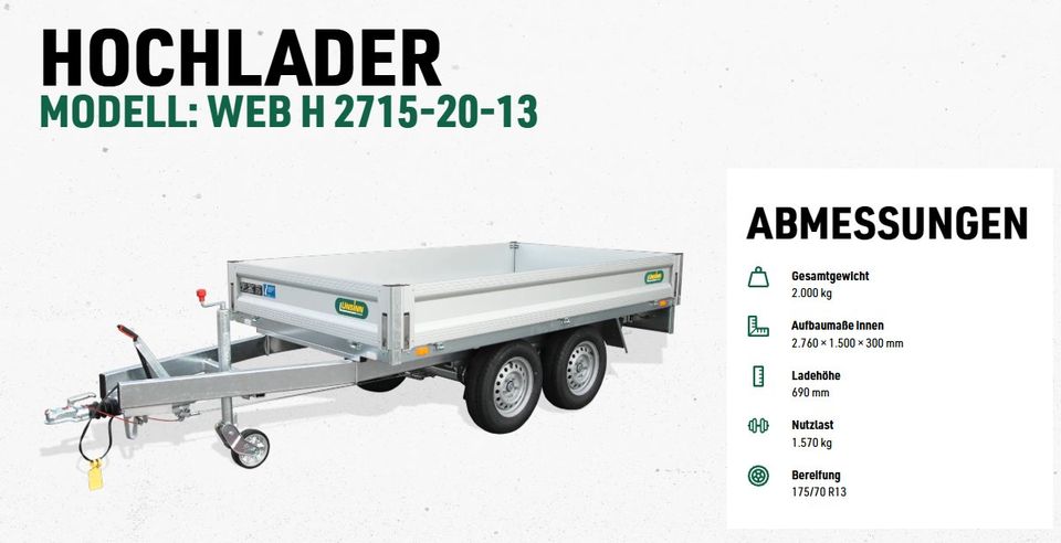 UNSINN HOCHLADER Anhänger WEB H 2715-20-13 2000 kg