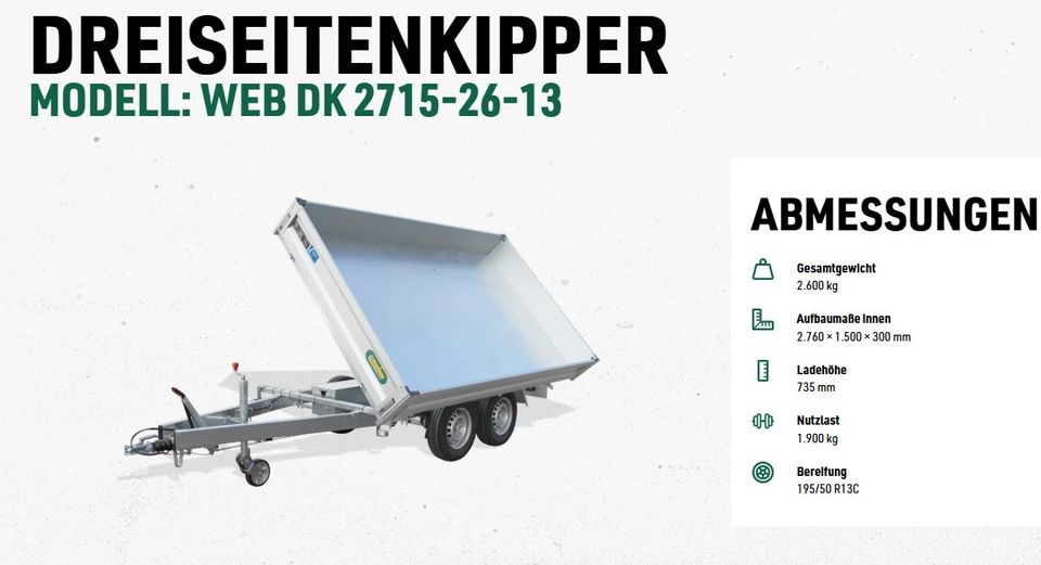 Unsinn Dreiseiten-Kipper WEB DK UDK 2715-26-13 Rampenschacht 2,6t